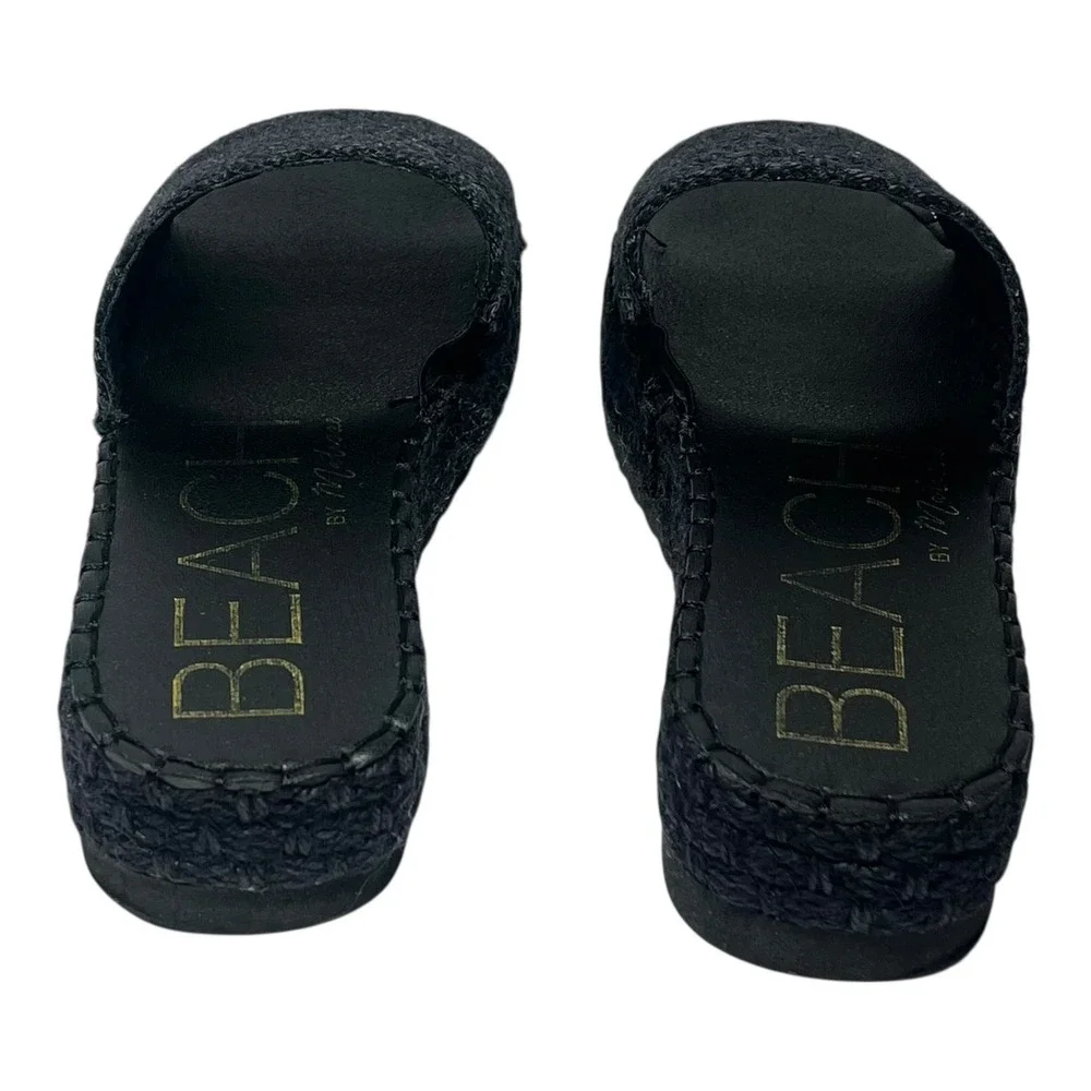BEACH by Matisse Black Jute Platform Espadrille Slides Women's Size 9